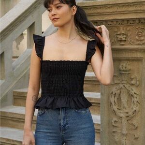 Reformation Junebug Linen Top Size Medium Black